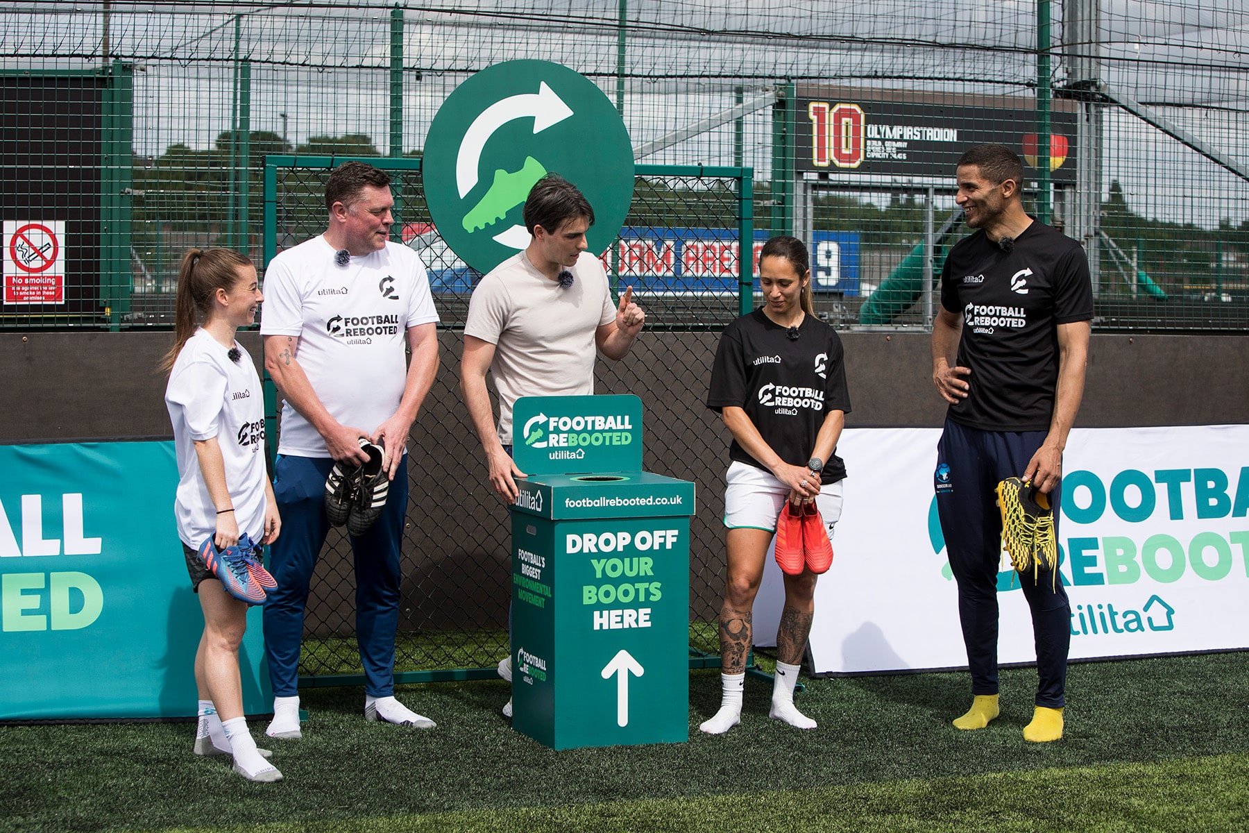 Football Rebooted BootPong and donation bin featuring David James